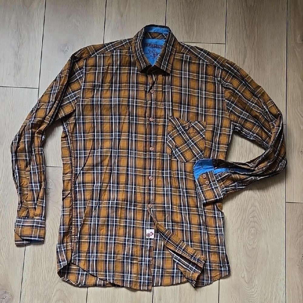 TRUE RELIGION Plaid Men's Western Slim Fit Shirt Size M
